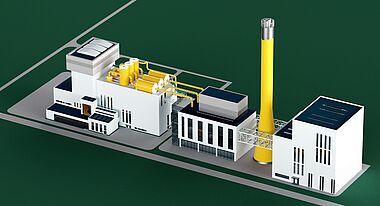 Blick auf das Müllheizkraftwerk Darmstadt aus der Vogelperspektive.